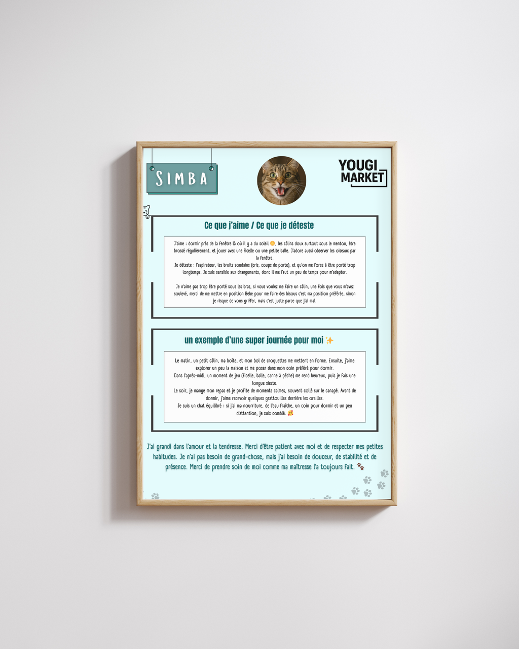 Cadre directives animaux personnalisé – Yougi Market