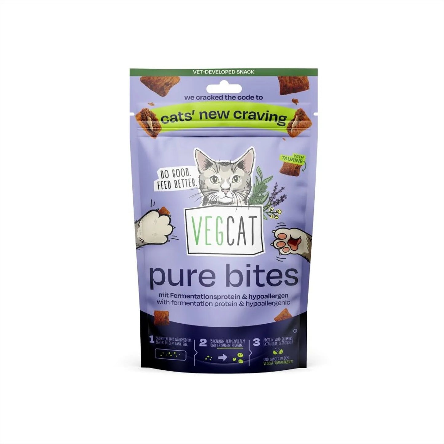 Friandises hypoallergéniques pour chat — Bouchées croustillantes, protéines innovantes & taurine · 60 g