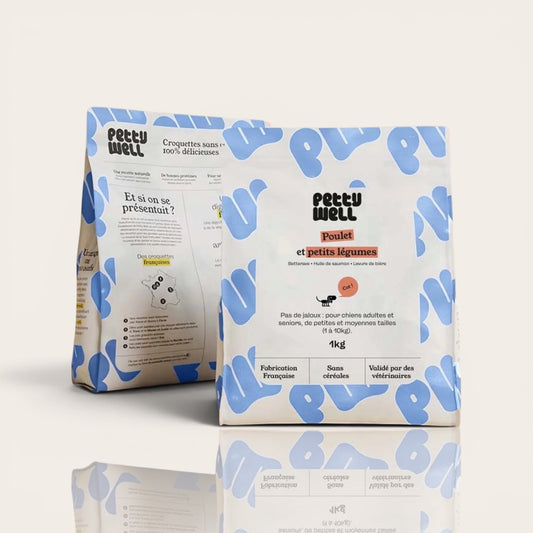Croquettes sans céréales pour chien — Poulet & Légumes, Made in France (petite/moyenne taille) · 1 kg