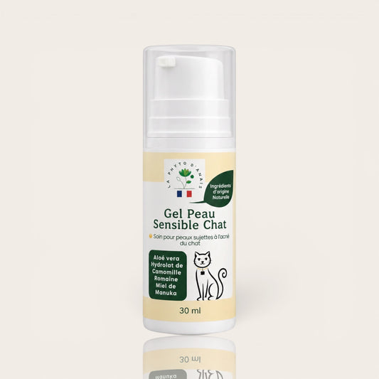 Gel apaisant naturel pour chat à peau sensible — Rougeurs, démangeaisons & acné du chat · 30 ml