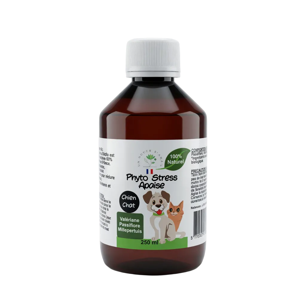 Complément anti-stress naturel pour chien & chat — Apaisant calmant (anxiété, transport, orage) · 250 ml