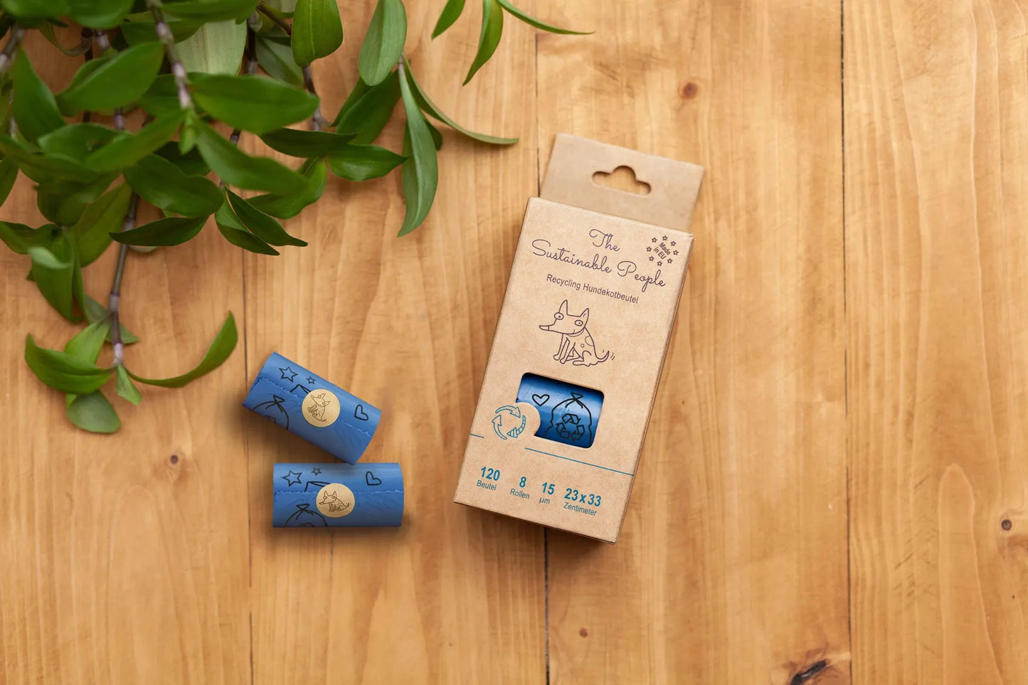 Sacs à déjections compostables certifiés — 120 sacs (8 rouleaux)